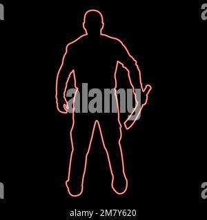 Neon homme à l'épée machette armes froides en main militaire Soldier Serviceman dans diverses positions Hunter avec combat au couteau pose un défenseur fort Illustration de Vecteur