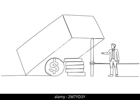 Caricature de l'homme d'affaires qui tente d'atteindre le profit en dollars dans la métaphore du piège du risque commercial. Design de style art simple Illustration de Vecteur