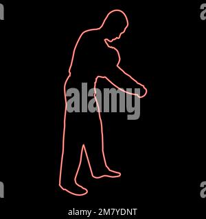 Neon homme dressing sweat vêtements concept mettre sur son pull rouge couleur vecteur illustration image plat style lumière Illustration de Vecteur