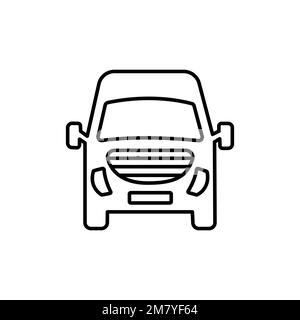 Icône minibus. Fourgonnette. Silhouette linéaire de contour noir. Vue avant. Contours modifiables. Illustration graphique simple vectorielle. Objet isolé sur un blanc Illustration de Vecteur