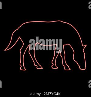 Neon Steed Horse Equestrian Equine Stallion pur-sang Mustang rouge couleur vecteur illustration image plat style lumière Illustration de Vecteur