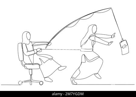 Caricature de femme musulmane obtenir appât avec de l'argent lassé par le patron. Un design de style art continu Illustration de Vecteur
