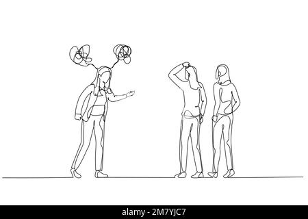 Dessin d'une femme d'affaires se mettre en colère contre calme collègue métaphore des personnes difficiles. Un design artistique de style ligne Illustration de Vecteur