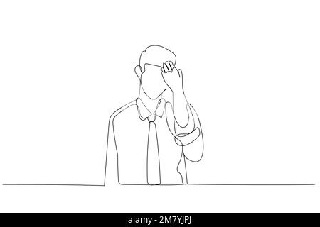 Dessin de stress homme d'affaires sensation de mal de tête épuisé et malheureux. Design en ligne continue Illustration de Vecteur