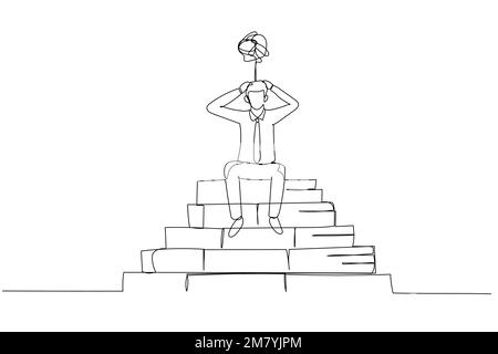 Le dessin de l'homme d'affaires a souligné à cause de la paperasserie. Design unique de style art continu Illustration de Vecteur