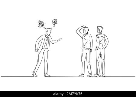 Dessin d'homme d'affaires se mettre en colère contre calme collègue métaphore des personnes difficiles. Design unique en continu Illustration de Vecteur