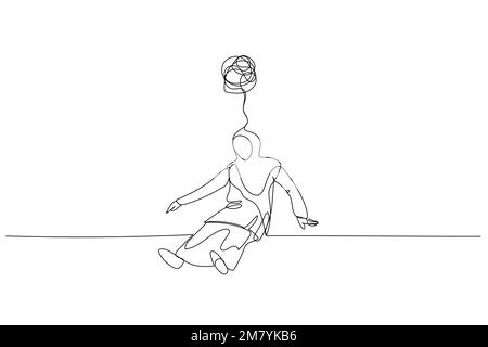 Illustration d'une femme musulmane triste et stressée dans le sol. Design en ligne continue Illustration de Vecteur