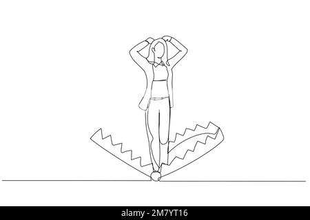 Caricature d'une femme d'affaires debout prise dans le piège de la souris métaphore du risque d'affaires. Design de style art simple Illustration de Vecteur