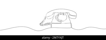 Téléphone vintage avec dessin continu d'une ligne. Minimalisme dans un style rétro. Illustration de Vecteur