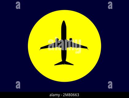 silhouette noire de l'avion contre le soleil jaune dans le ciel sombre Banque D'Images