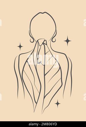 Femme vue arrière ligne carré dessin. Dessin avec une ligne continue. Illustration de Vecteur