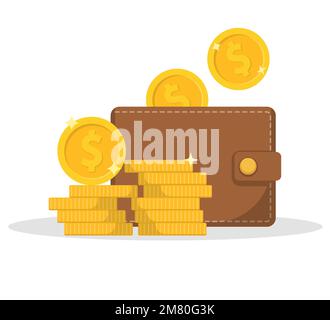 Icône porte-monnaie. Portefeuille et pile de pièces. Icône de remboursement avec pièces et portefeuille. Illustration vectorielle. SPE 10. Illustration de Vecteur