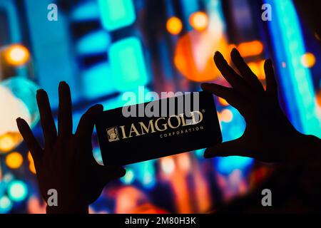 Brésil. 11th janvier 2023. Dans cette illustration, le logo IAMGOLD Corporation s'affiche sur l'écran d'un smartphone. (Photo de Rafael Henrique/SOPA Images/Sipa USA) crédit: SIPA USA/Alay Live News Banque D'Images