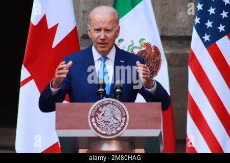 10 de Enero de 2023 en Ciudad de México, México: Joe Biden; presidente de los Estados Unidos de América durante el mensaje a medios de la Cumbre de Líderes de América del Norte, en el palacio nacional. 10 de enero de 2023 en Ciudad de México, México. (Foto por Carlos Santiago/ Grupo Eyepix)/Groupe Eyepix (Credit image: © Carlos Santiago/eyepix via ZUMA Press Wire) USAGE ÉDITORIAL SEULEMENT! Non destiné À un usage commercial ! Banque D'Images