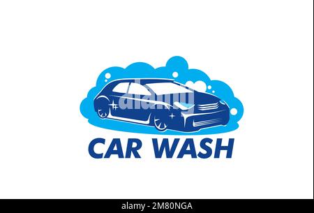 Icône de service de lavage de voiture, lavage automatique et entretien du véhicule propre, signe vectoriel. Symbole de nettoyage et d'entretien du véhicule dans des bulles d'eau et de mousse pour le poste de lavage automatique ou manuel Illustration de Vecteur