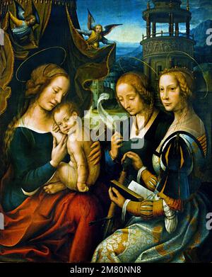 MADONNA ET ENFANT AVEC SAINTS BARBARA ET CATHERINE 1520 par artiste-peintre inconnu d'Anvers Belgique, flamand, Banque D'Images