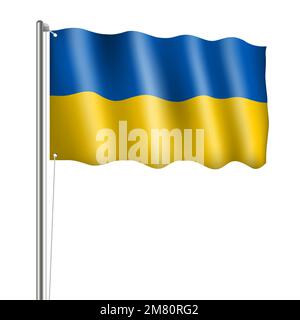 Une Ukraine réaliste qui agite le drapeau. Modèle de drapeau ukrainien sur poteau métallique. Illustration vectorielle. SPE 10. Illustration de Vecteur