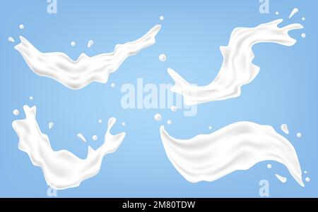 Éclaboussures de liquide blanc crémeux. Lait coulant. Substance protéique fondue et goutte à goutte. Illustration vectorielle. SPE 10. Illustration de Vecteur