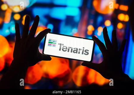 Brésil. 11th janvier 2023. Dans cette illustration, le logo Tenaris s'affiche sur l'écran d'un smartphone. (Credit image: © Rafael Henrique/SOPA Images via ZUMA Press Wire) USAGE ÉDITORIAL SEULEMENT! Non destiné À un usage commercial ! Banque D'Images