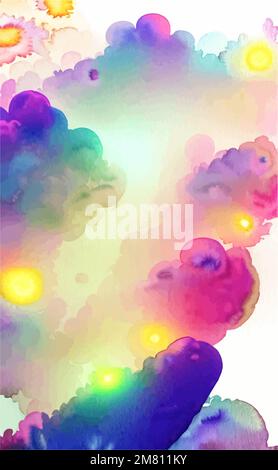 Vector aquarelle fond, papier peint avec beau multicolore, couleur arc-en-ciel, fumée de vacances, peinture fantaisie, acrylique, espace fantaisie de dessin Illustration de Vecteur