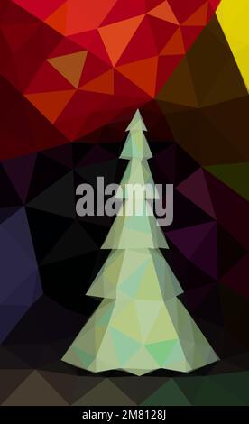 Fond en polyéthylène bas avec arbre de noël, sapin triangulaire, papier peint de vacances géométriques, Joyeux Noël et bonne année! poly art Illustration de Vecteur
