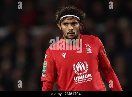 Nottingham, Angleterre, le 11th janvier 2023. Gustavo Scarpa de la forêt de Nottingham pendant le match de la coupe Carabao au City Ground, Nottingham. Le crédit photo doit être lu : Darren Staples / Sportimage Banque D'Images