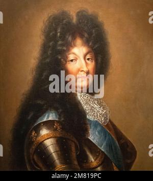 Portrait du roi Louis XIV de France, roi pendant 72 ans de 1643 à 1715. Peinture de Paris après 1694, au Musée du château de Wawel de Cracovie en Pologne Banque D'Images