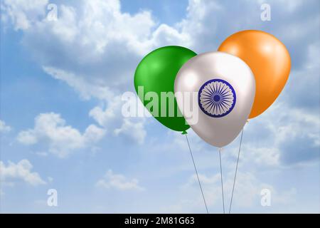 Concept créatif de drapeau tricolore indien créé à l'aide de ballons. Jour de la République de l'Inde. Jour de l'indépendance de l'Inde. Banque D'Images