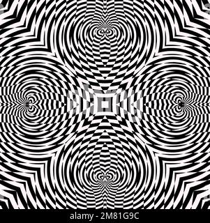 Un arrière-plan d'art numérique d'illusion optique avec un motif géométrique noir et blanc Illustration de Vecteur