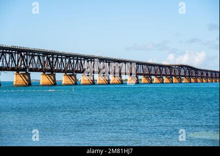 Bahia Honda Railroad Bridge reliant les îles Florida Keys, Floride, États-Unis. Banque D'Images