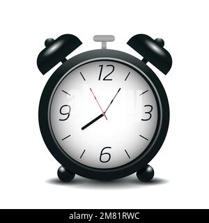 Réveil noir réaliste. Illustration vectorielle. Horloge de table noire classique isolée sur fond blanc. Illustration de Vecteur