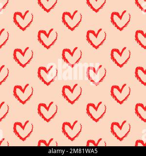 Motif de coeur de crayon esquisse vectorielle dessinée à la main. Fond d'art en forme de coeur sans couture dessiné à la main par un crayon de cire. Symboles romantiques pour l'amour salutation Illustration de Vecteur