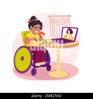 Tutorat en ligne pour les étudiants handicapés Illustration vectorielle de dessin animé isolée. Illustration de Vecteur