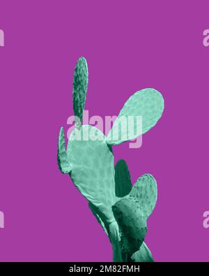 Cactus vert tropical au néon de mode. Composition pop art surréaliste et tendance. Concept de surréalisme. Fermez l'usine de cactus sur le violet Banque D'Images