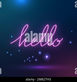 Signe Hello violet fluo sur un vecteur d'arrière-plan galaxie Illustration de Vecteur