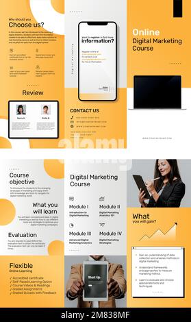 Modèle de brochure de cours d'entreprise triple pliage pour le marketing numérique Illustration de Vecteur