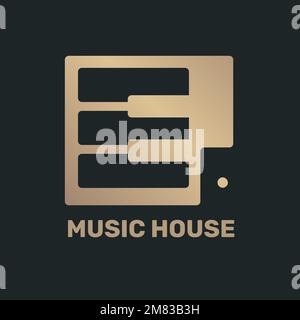 Motif vectoriel plat avec logo de musique pour piano en noir et or Illustration de Vecteur