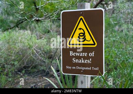 « Attention aux serpents ! » Suivez un sentier à Palencia à St. Augustine, Floride. (ÉTATS-UNIS) Banque D'Images