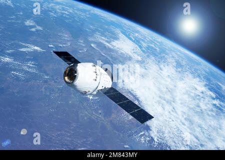 Navette spatiale au-dessus de la surface de la Terre. Éléments de cette image fournis par la NASA. Photo de haute qualité Banque D'Images