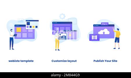 ensemble d'illustrations vectorielles de concept de site web builder. Illustrations pour les sites Web, les pages d'arrivée, les applications mobiles, les affiches et les bannières. Illustration de Vecteur