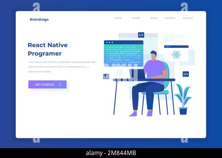 Illustration plate du concept de programmateur natif React. Illustration pour les sites Web, les pages d'arrivée, les applications mobiles, les affiches et les bannières. Illustration de Vecteur
