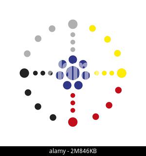 Roue de médecine. Motif en pierre circulaire d'Amérique d'origine avec rayons aux directions cardinales. Concept spirituel. Banque D'Images