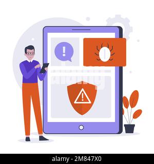 Conception plate de l'illustration des programmes malveillants. Illustration pour les sites Web, les pages d'arrivée, les applications mobiles, les affiches et les bannières. Illustration de Vecteur