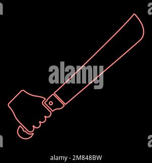Machette néon en main dans le bras d'utilisation Grand couteau rouge couleur vecteur illustration image plat style lumière Illustration de Vecteur