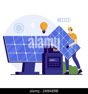 Illustration du panneau solaire concept de conception plate. Illustration pour les sites Web, les pages d'arrivée, les applications mobiles, les affiches et les bannières. Plat tendance vecteur i Illustration de Vecteur