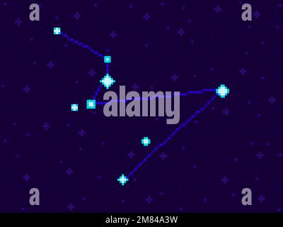 Constellation HYDRUS en style pixel. des stars 8 bits dans le ciel nocturne dans un style rétro de jeu vidéo. Groupe d'étoiles et de galaxies. Conception pour application Illustration de Vecteur
