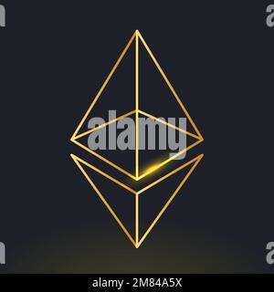 Vecteur d'icône de crypto-monnaie en chaîne de blocs Ethereum dans le concept de finance open-source en or Illustration de Vecteur
