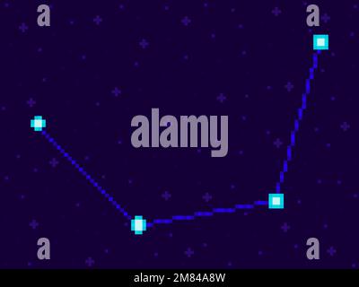 Constellation de Mensa en style pixel. des stars 8 bits dans le ciel nocturne dans un style rétro de jeu vidéo. Groupe d'étoiles et de galaxies. Conception pour les applications Illustration de Vecteur