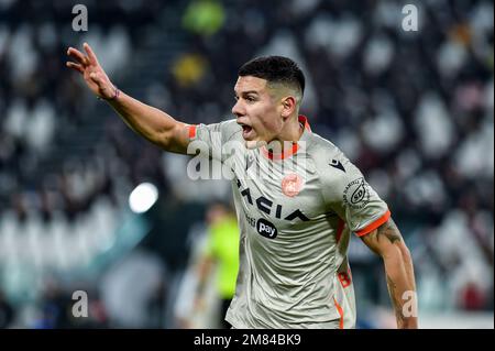 Nehuen Perez d'Udinese Calcio réagit lors de la série D'un match de 2022/23 entre Juventus FC et Udinese Calcio au stade Allianz de 07 janvier 2023 à Turin, en Italie Banque D'Images