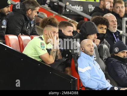 Southampton, Angleterre, le 11th janvier 2023. Kalvin Phillips, de Manchester City, regarde depuis le banc des sous-marins lors du match de la Carabao Cup au stade St Mary's, à Southampton. Le crédit photo devrait se lire: Paul Terry / Sportimage Banque D'Images